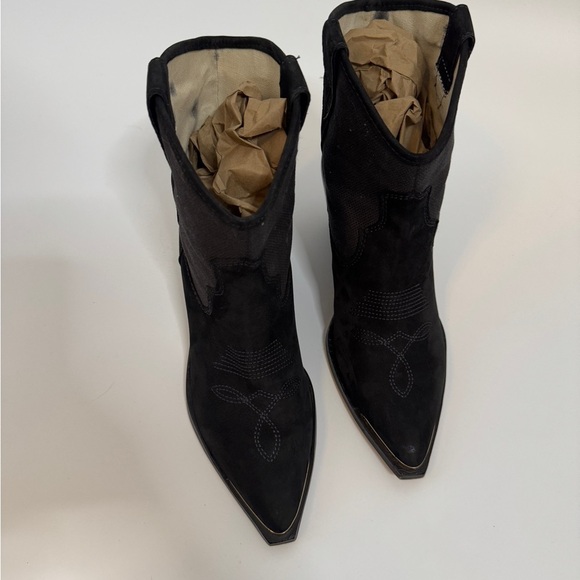 Dolce Vita Black Suede Western Ankle Booties — Metallic Gold Cap Toe, Size 8 - Picture 2 of 8